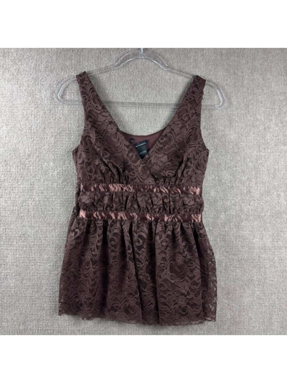 Moda International Brown Lace Small Peplum Cami Top Empire Waist Whimsygoth